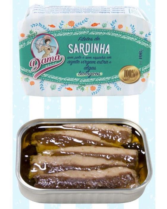 Sardiinifilee ökoloogilises ekstra neitsioliiviõlis merevetikatega, naha ja kondita (BIO) | Dama